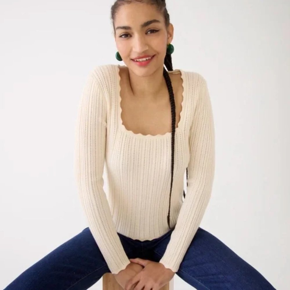 J crew Scalloped squareneck pointelle sweater